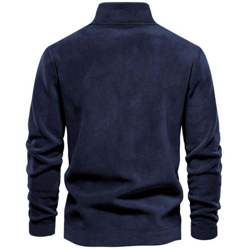 Fashion Mens Casual Pullover Jacquard Sweatshirt Polar Fleece Stand Collar Hoodie Warm Winter Knit Top Men Clothing