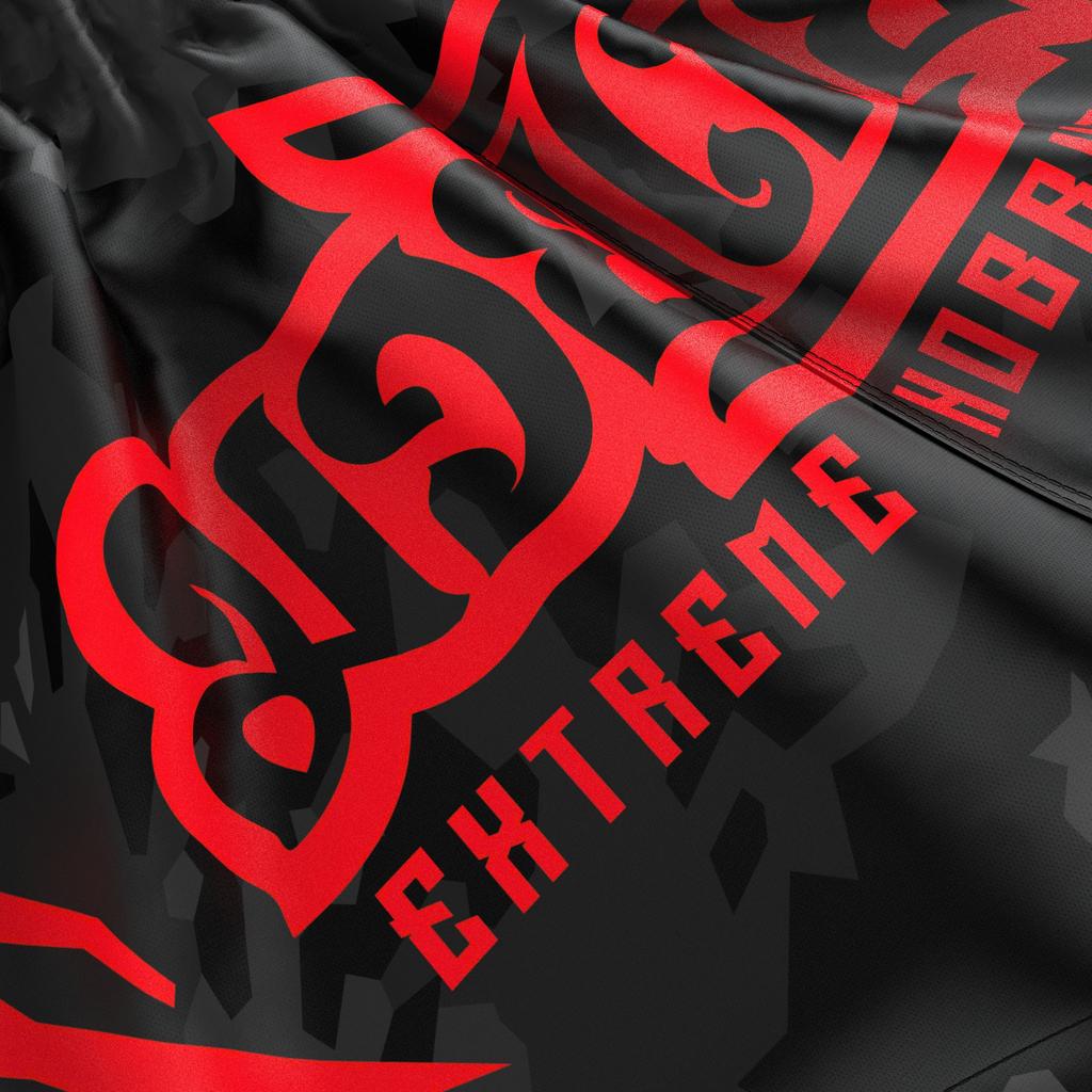 Extreme Hobby Black Panther Muay Thai Shorts Black and Red M