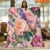 1pc 1pcs Pink Floral Blanket Suitable for All Seasons, Soft Flannel Throw Bedspread with Pink Flowers, Machine Washable 100% Polyester Bedspread For, 