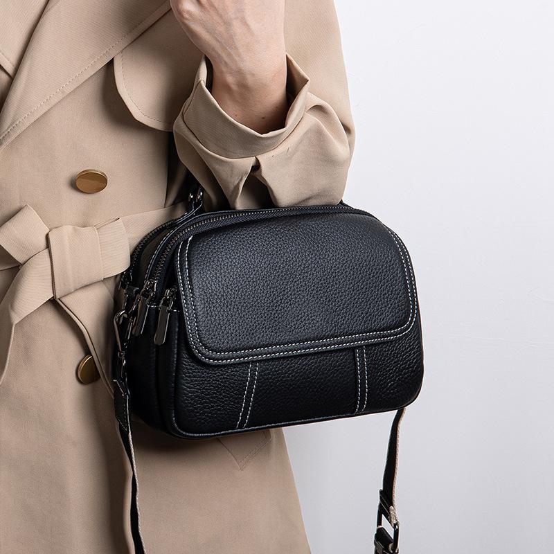 Leather Women's Bags, Women's Bags, Small Round Bags, Fashionable Buns Bags, One-shoulder Hand-held Crossbody Bags