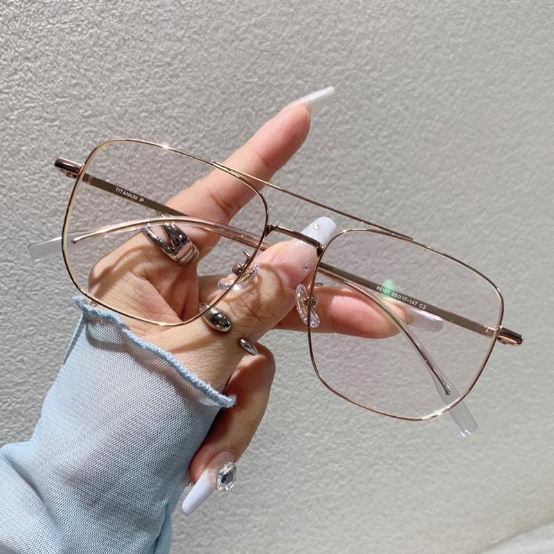 Ramă Mare Titan Pur Auriu Fir Dublu Braț Ramă Ochelari Bărbați Miopie Poate Fi Potrivită Cu Dioptrii Ochelari de Vedere Plan Anti-Lumină Albastră Față Mare Ramă Ochi