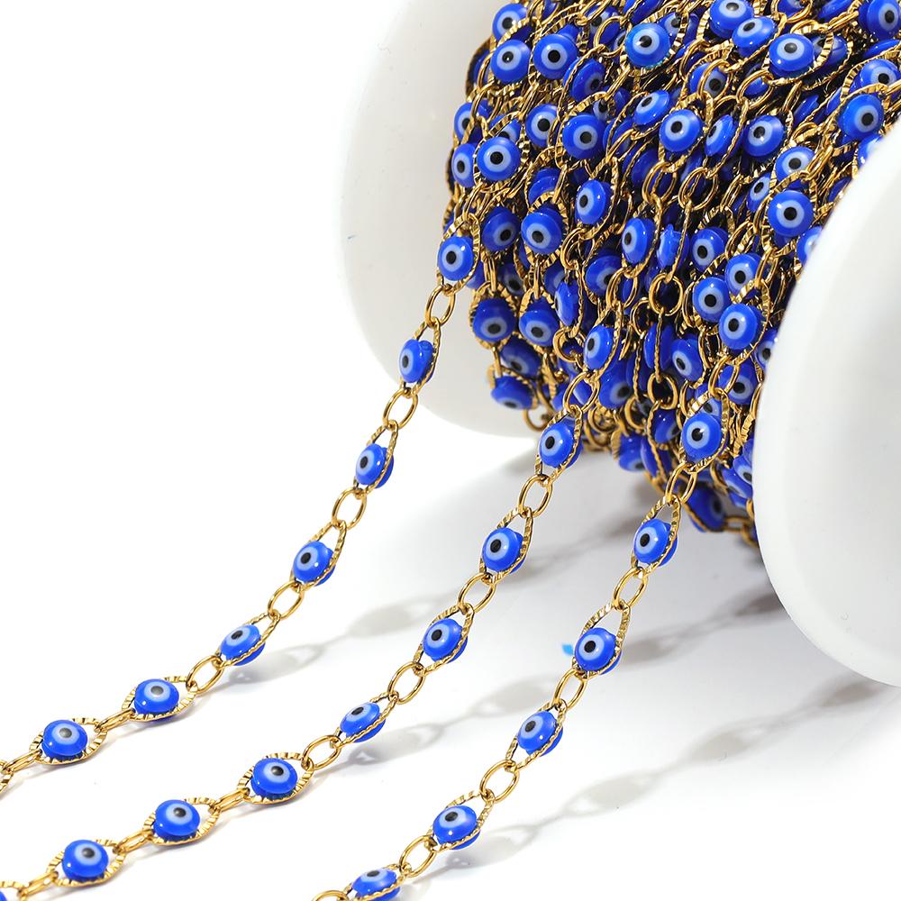 1 Meter Stainless Steel 4.5mm Plastic Turkey Eyes Beads Oval Chains for DIY Jewelry Findings Necklace Bracelet Earrings Making