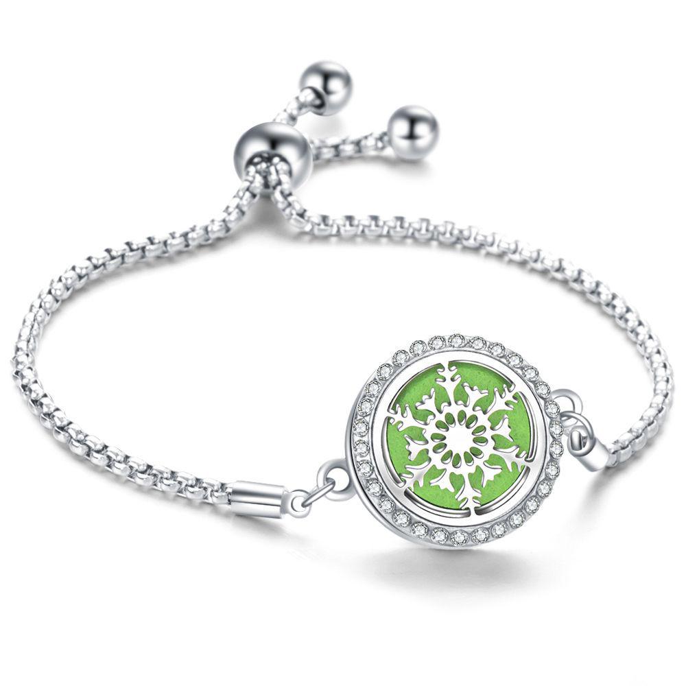 Crystal Rhinestone Aromatherapy Tree of Life Bracelet - Adjustable Titanium Steel with Essential Oil Compartment.
