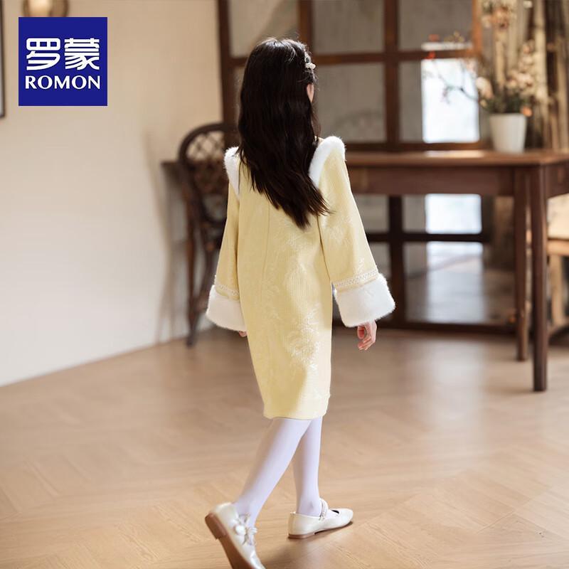 Romon Girls' Winter New Chinese Style Plus Velvet Tang Suit Dress