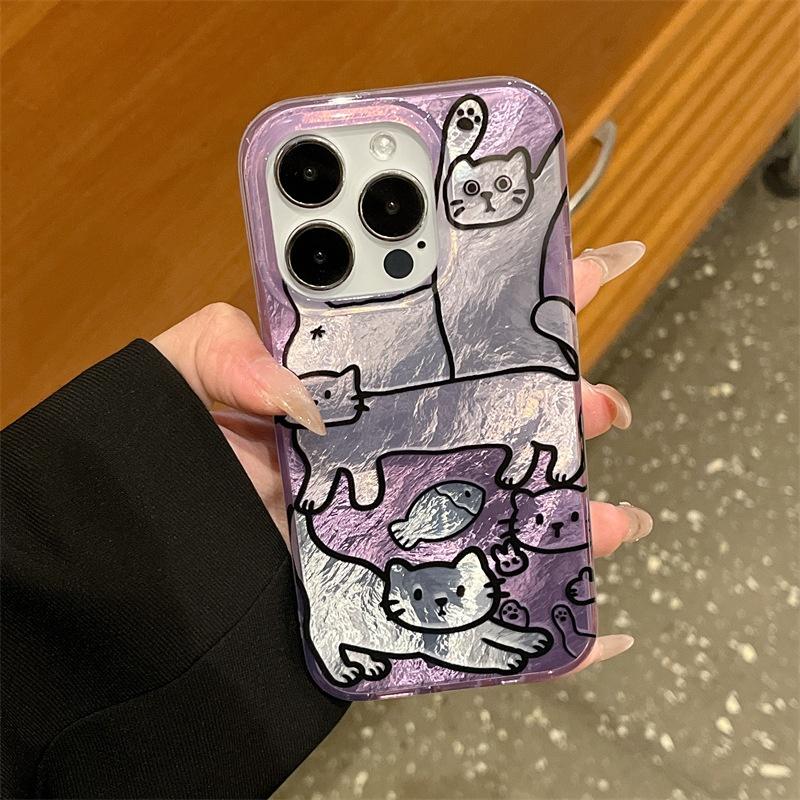 Perforated Vortex Shell IND Purple Fish Cat Phone Case For iPhone 17 16 15 14 13 12 11 Pro Max X 7 8 Plus Shockproof Clear Cover
