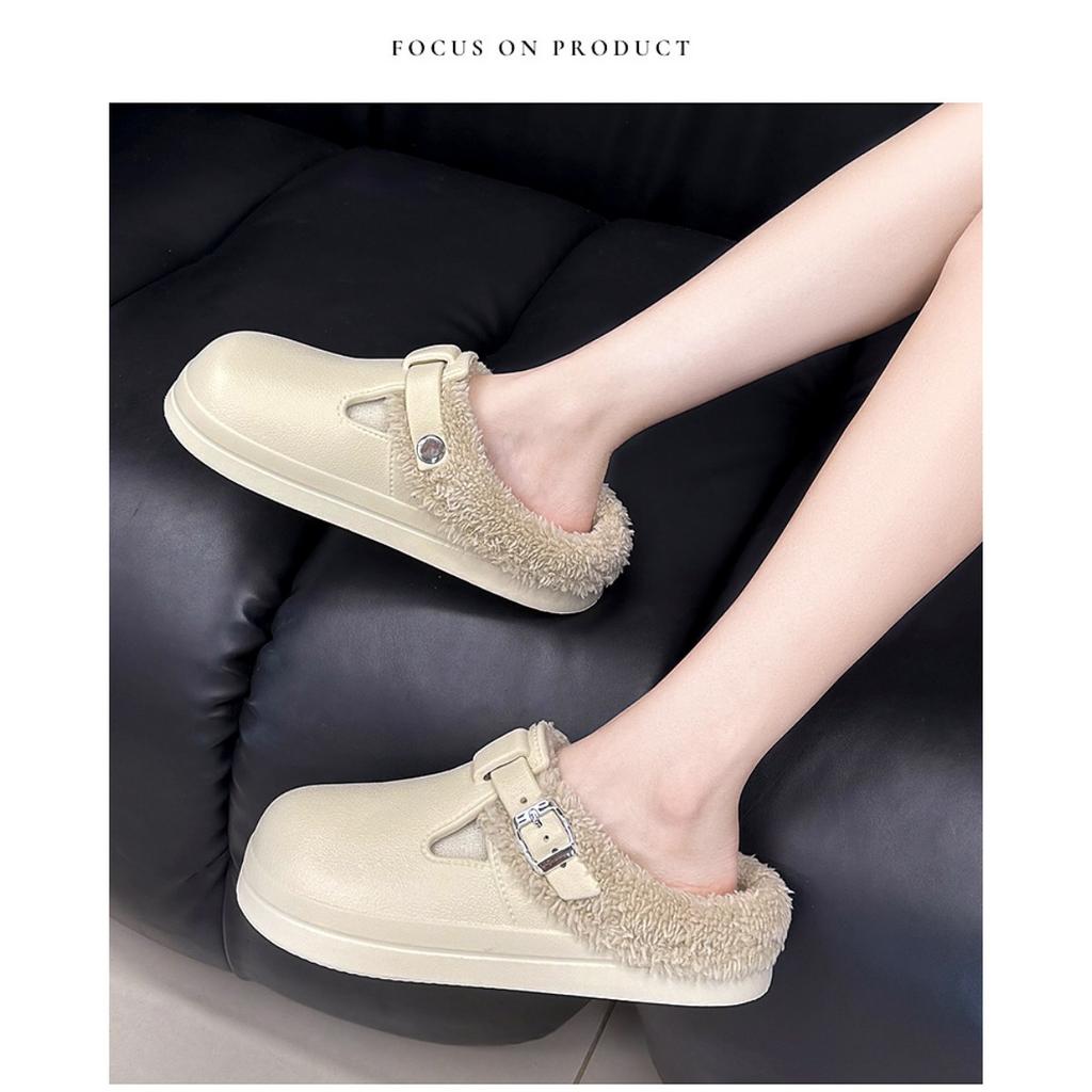 Women's Solid Color Clogs, Casual Plush Inner Lining Shoes, Lightweight and Comfortable Winter Shoes