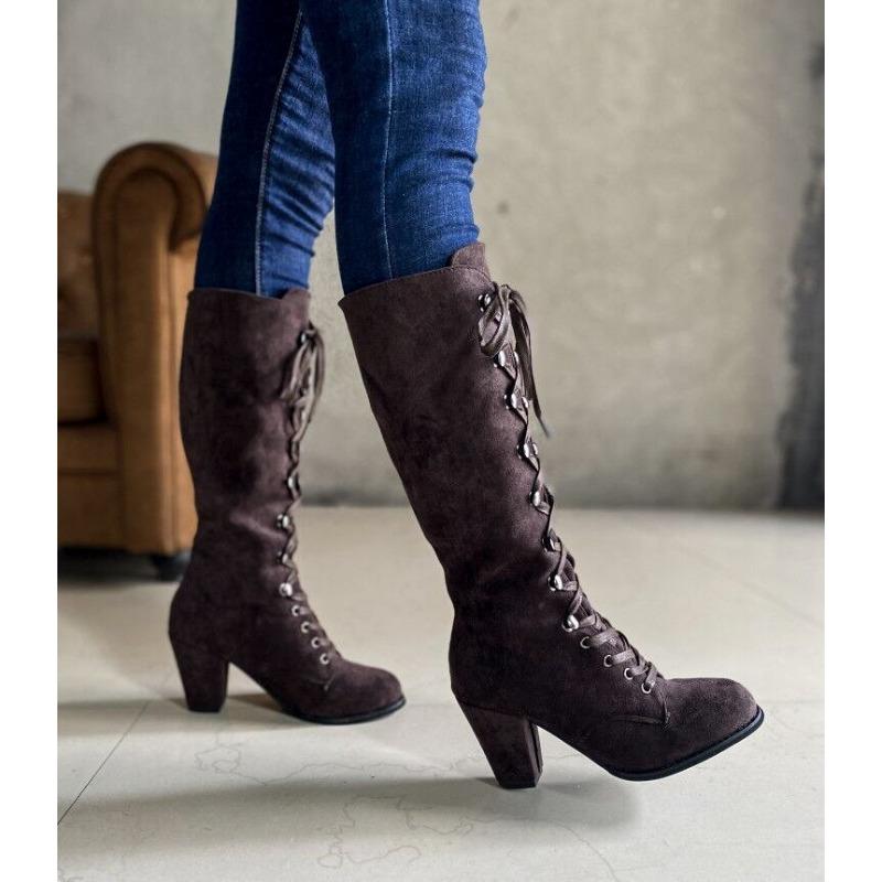 High-heeled Fashion Boots 2025 Winter New Slimming Plus-size Thick-heeled Cross-strap Boots