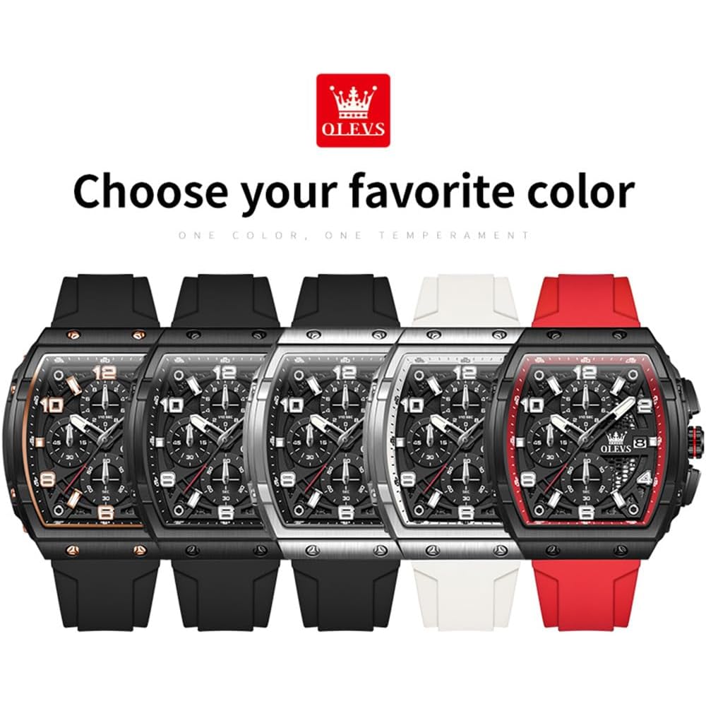 OLEVS Men's Stylish Chronograph Waterproof Multi-Function Watch with Silicone Strap White