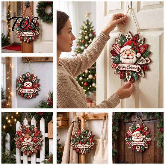 Rustic Xmas Wall Plaque Christmas Wooden Hanging Sign, Decorative with Hemp Rope, 2D Gift for Friends Flat Tree Pendant Holiday Home Door Fireplace