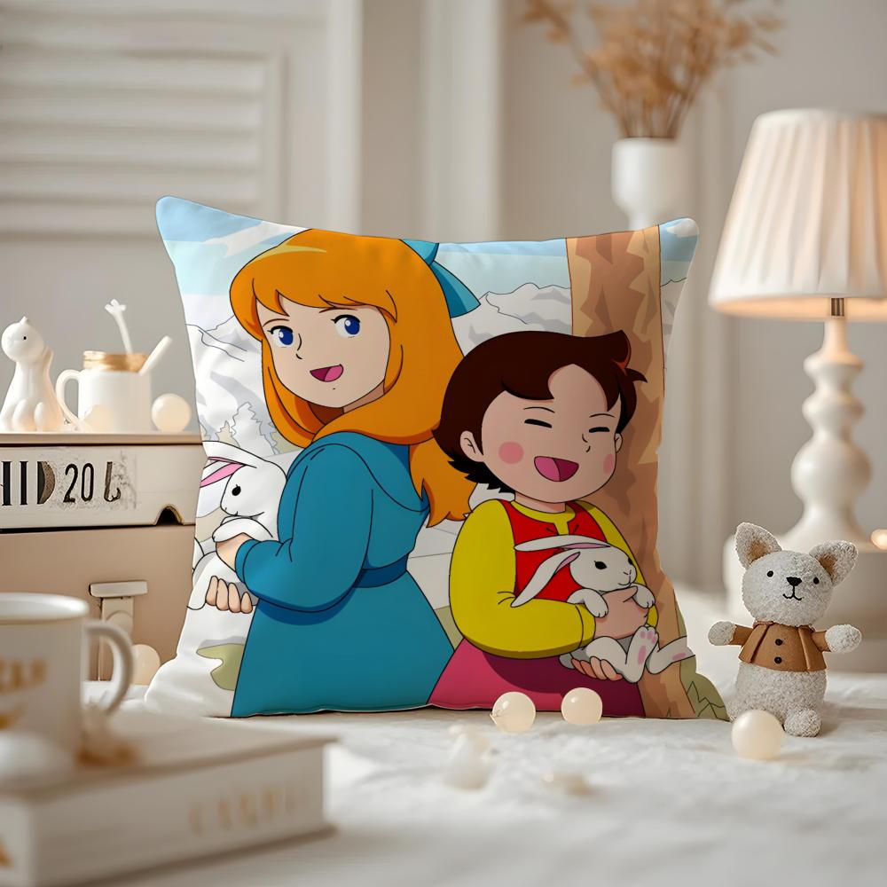 Heidi Peter And Grandpa Alps Goat Mountain Cushion Cover Anti-dustmite Pillowcase Invisible Zipper Silky Short Plush Sofa Cushio