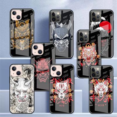 Samurai Oni Mask Glass Case For Apple iPhone 14 13 11 12 Pro 7 XR X XS Max 8 6 6s Plus SE 2022 13Pro Tempered Phone Tampa