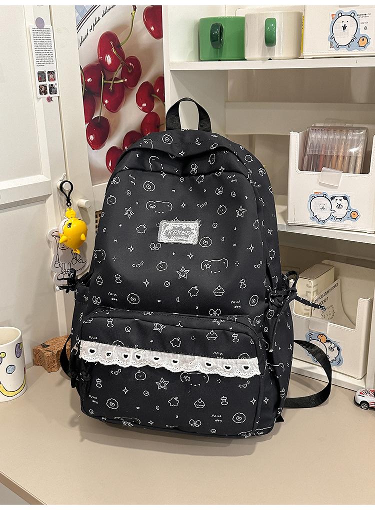 Schoolbag1011 New Cute Versatile Print Fresh Solid Color Female Junior High School Students Large Capacity Campus Student Backpack