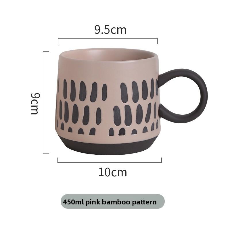 Underglaze Hand Painted Ceramic Mug Set Coarse Pottery Cute Pattern Large Coffee Cup for Couples Matching Pair Gift