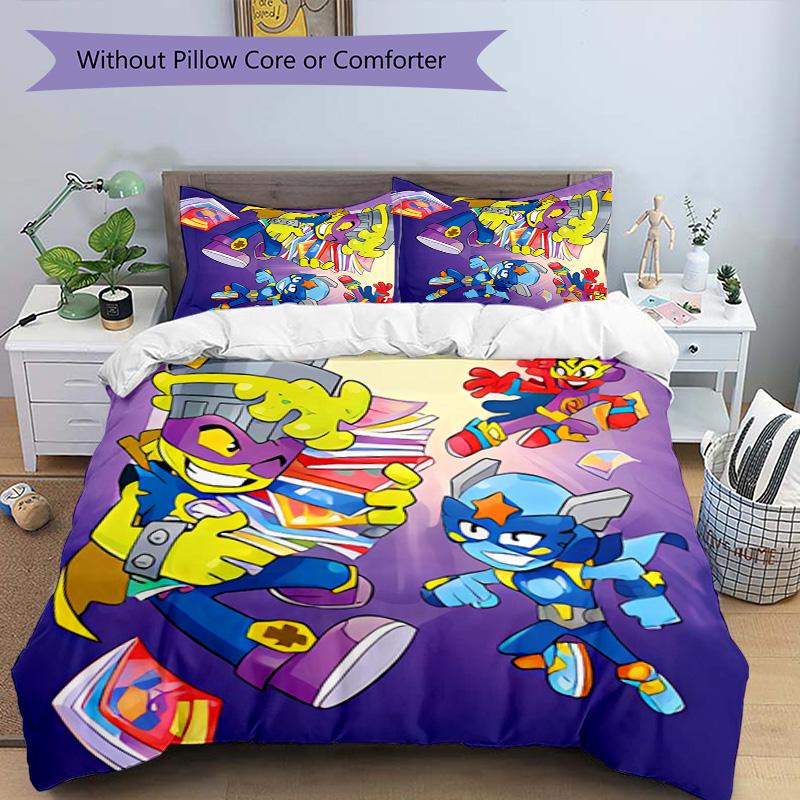 3pcs Superthings pattern bedding set duvet cover set includes duvet cover &pillowcases, perfect all season bedroom decoration & gift