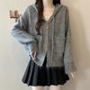 Women's Fluffy Hooded Knit Cardigan - Loose Fit, Korean Style for Autumn and Winter