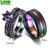 Charm Paarringe Herren Regenbogen Wolframstahl Fingerring Lila Zirkonia Damen Hochzeitsanlass Party Event Hochzeitsanlass Bandringe Set