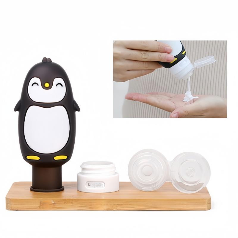 Cartoon Penguin Shaped Bottle Packaging,Press on Storage Bottle,Can Hold Shower Gel and Shampoo,Travel Accessories