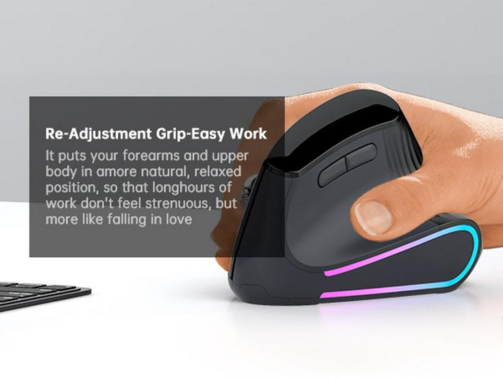 JOMAA Wireless Bluetooth RGB Ergonomic Vertical Mouse with Dual Mode & Speed Roller