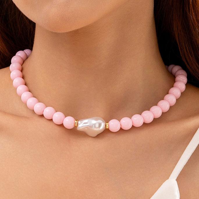 Accessories, simple beaded color bracelet jewelry set, geometric creative special-shaped imitation pearl necklace
