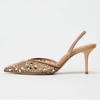 Luxury Bling String Bead Decorate Heels Women Fashion Pointed Toe Mesh Designer Shoes Elegant Thin Heel Slingback Zapatos Mujer