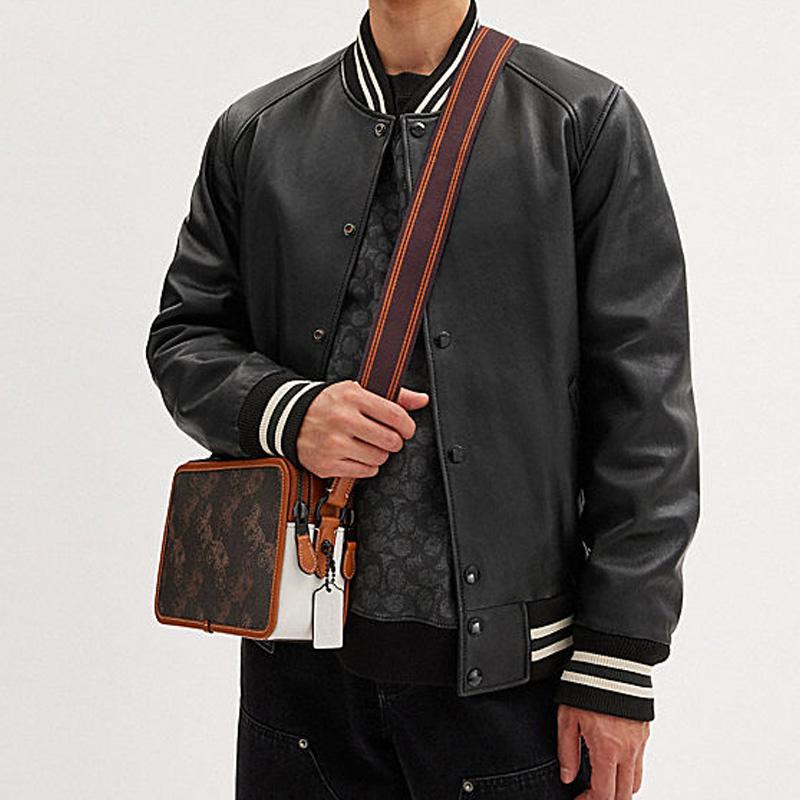 Coach Charter 24 Carriage Pattern Print Faux Leather With Cowhide Crossbody Shoulder Bag Medium Men Bags Truffle Bright-Amber CM382-W8F