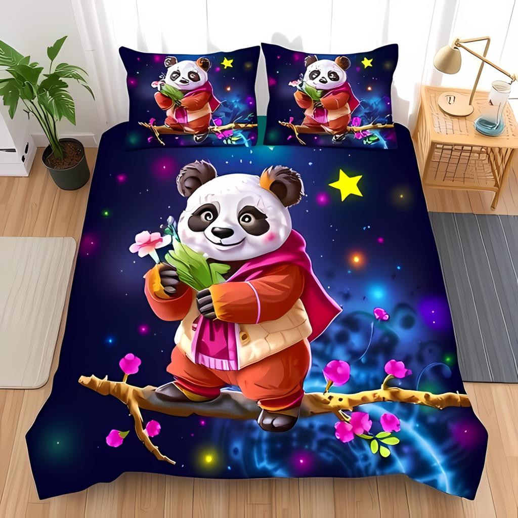 Comforter Cartoon Panda Bedding Set Adorable Animal Pattern Set Suitable For Boys And Girls Queen Size Warm Soft Breathable