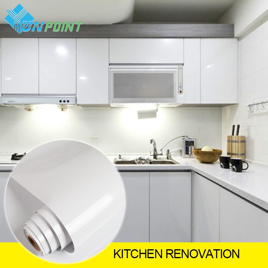 

Kitchen Cabinet Renovation Stickers Glossy White Wall Paper Desktop Wardrobe Stove Self-Adhesive Furniture Waterproof Wallpaper 3mx40cm