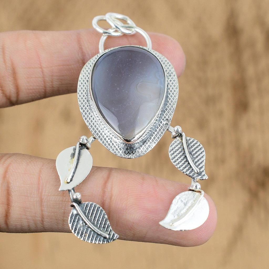 St Patrick Day Deal 925 Silver Natural Purple Moss Agate Elegant Pendant Jewelry