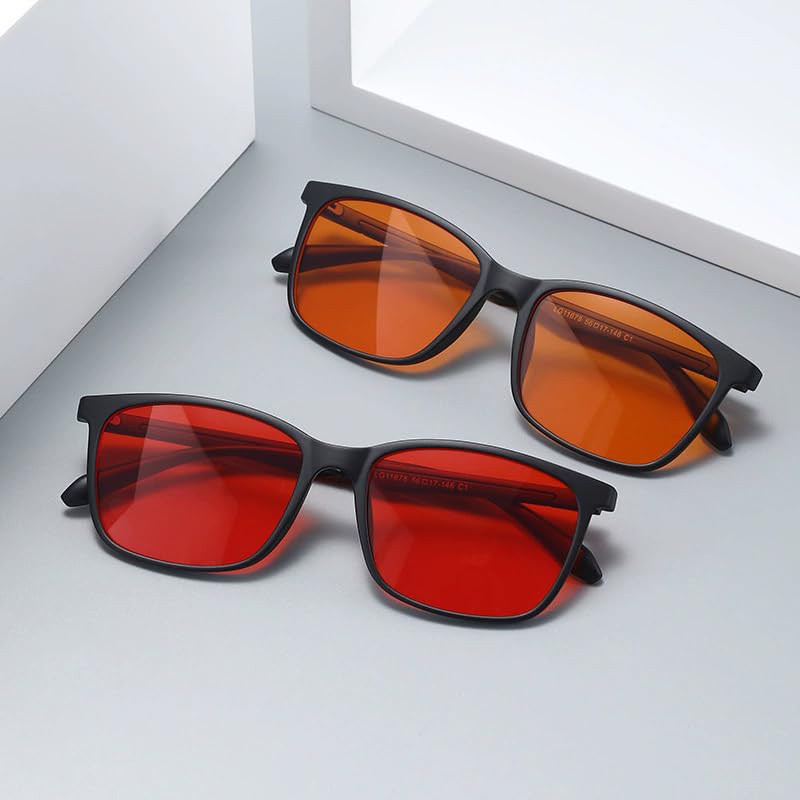 Blue Light Blocking Stylish Gaming for Night Square UV Red Lens B1501 [FEISEDY] Glasses, Men's Glasses, Gaming, Use, Smartphones, PCs, Shape, TR,