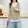 Women's Plus Size Fake Two-Piece Short Sleeve Shirt Embroidered Vest Top Casual Blouse