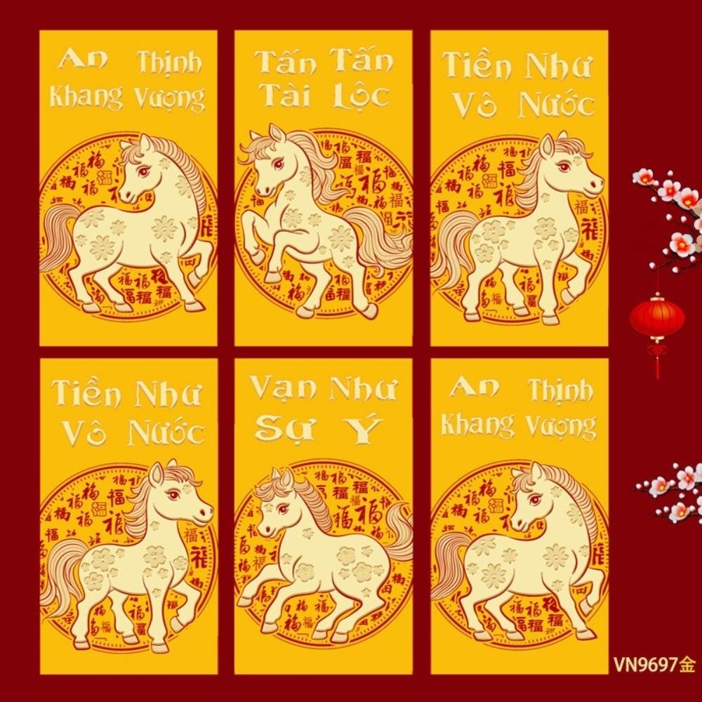 6 Stück 2026 Jahr des Pferdes Vietnamesische rote Umschläge Chinesischer Stil Cartoon Rote Päckchen Geburtstagsgeschenk