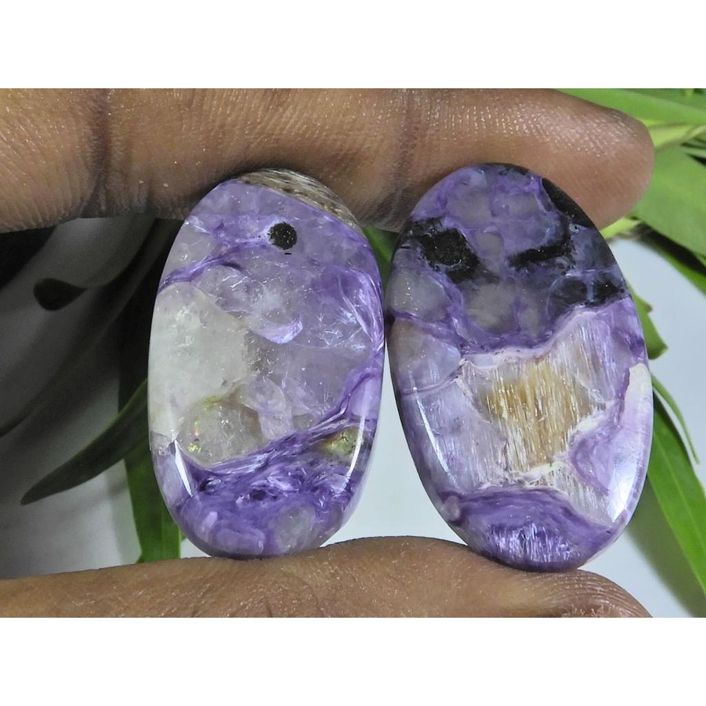 66Cts. Natural Charoite Oval Cabochon Loose Gemstone 2Pcs 18X31-19X33MM A-111