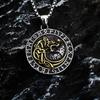 Vintage Stainless Steel Men's Pendant Viking Wolf Head Compass Rune Necklace