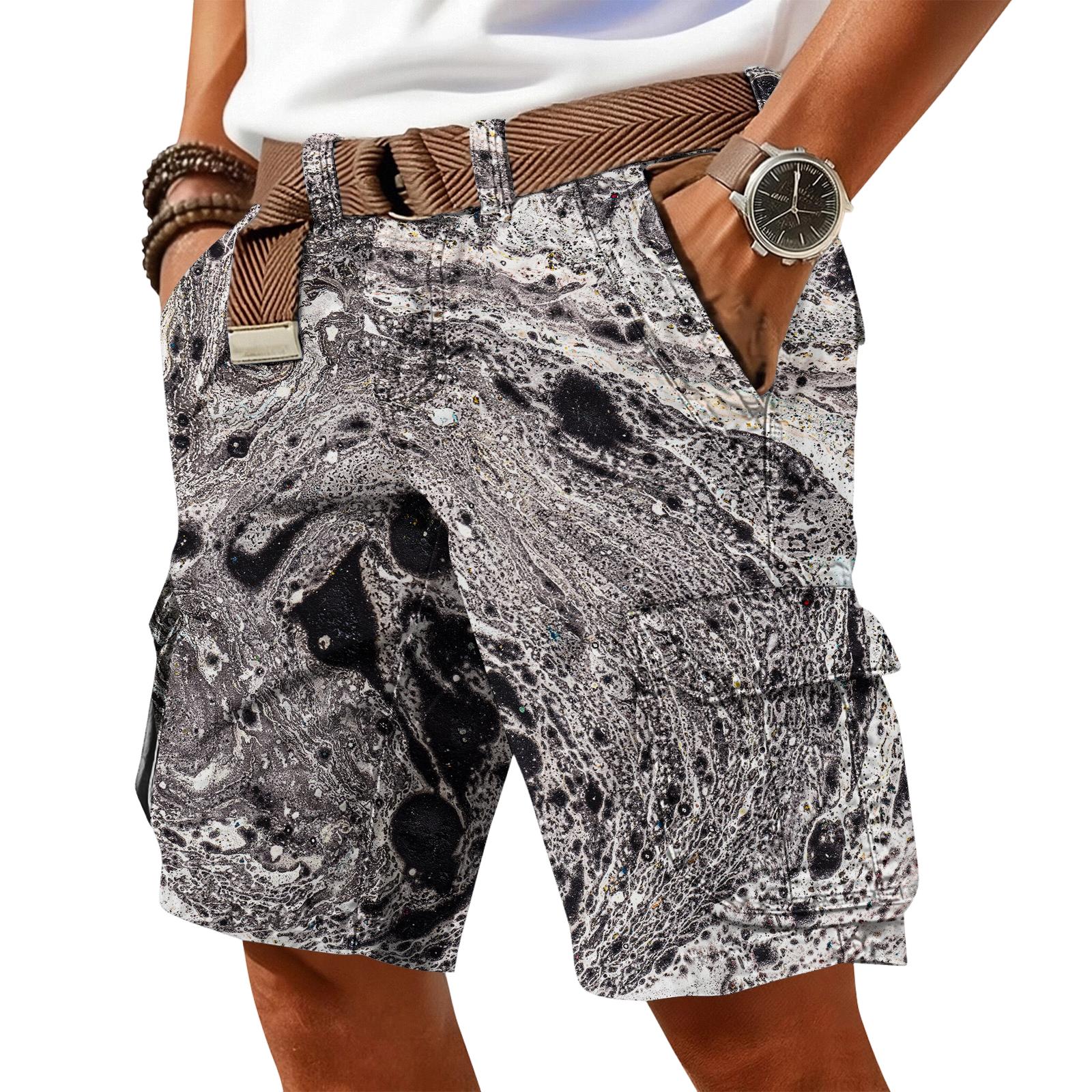 Xingben Seven Heren Casual Cargo Shorts met Print en Meerdere Zakken Relaxte Pasvorm Knie Lengte Duurzaam Stof Riem Meegeleverd voor Buitenactiviteiten XXXL