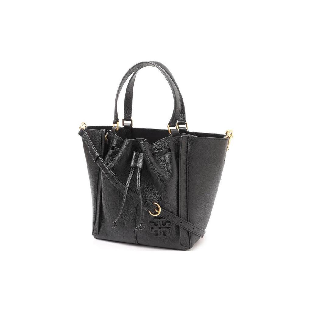 Tory Burch McGraw Solid Magnetic Button Closure Pebble Leather Tote Bag Women tote bags Black 144857-001