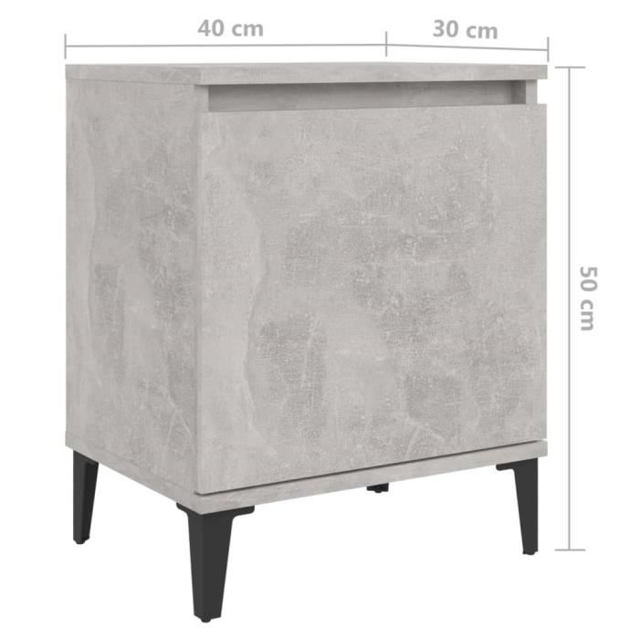 VidaXL Tables de chevet avec pieds en métal gris béton 40x30x50 cm 805842