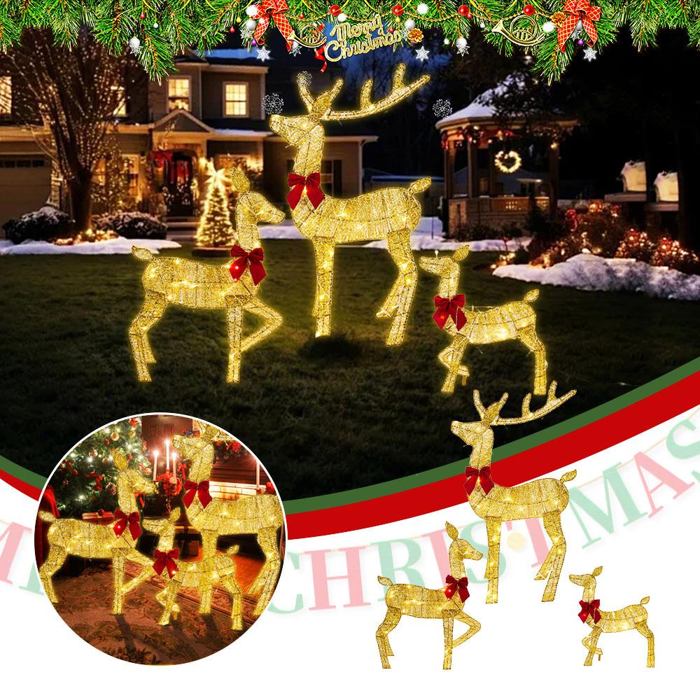 3 Pcs Christmas Deer Family Decor with Light Lighted Reindeer Xmas Decoration Light Up Display for Yard Patio Lawn Garden Party