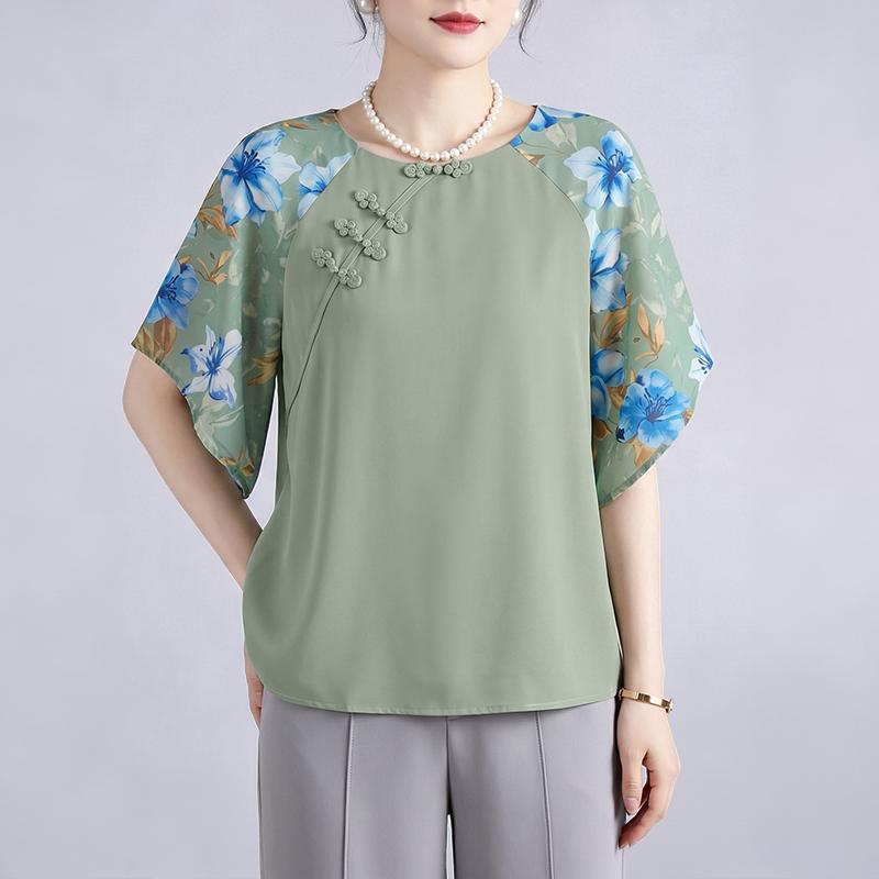 ZANZEA Women Casual Round Neck Floral Print Splice Half Sleeve Blouse