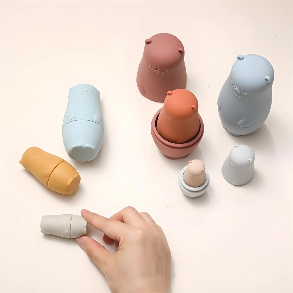 Non-Toxic 5Pcs Silicone Stacking Puzzle Stacking Toys Circle Arrangement Food Grade Nesting Toys Birthday Gift Baby Toys