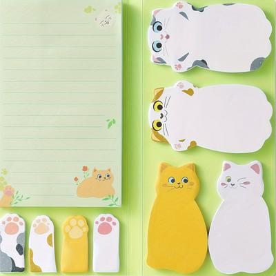 1 ensemble de notes autocollantes en forme de chat, adorables notes autocollantes, séparateurs d'animaux, bloc-notes, marque-page, pour les amoureux des chats, le bureau et l'école