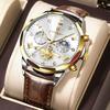 Men Watch Chronograph Waterproof Luminous Leather Strap Male Wristwatches Quartz Business Watches For Men