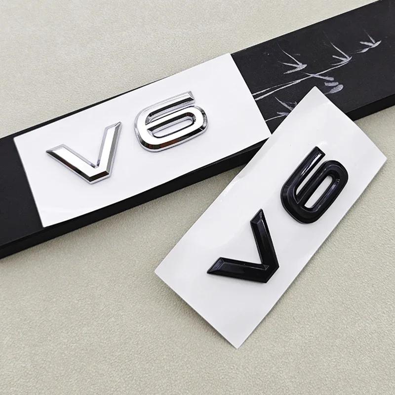 W213D ABS Chrome Black Logo V6 Emblem Letters Car Sticker Rear Trunk Badge For Volkswagen VW Touareg Passat Amarok V6 Accessories