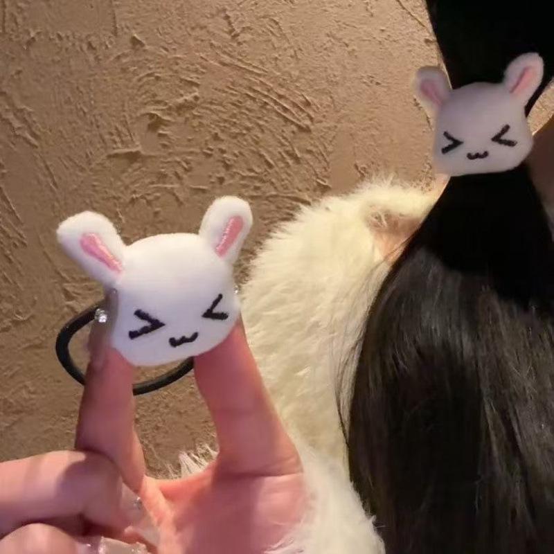 1/2Pcs Cute Plush Strawberry Bunny Hair Tie Hairband For Lolita Girls Cartoon Rabbit Ponytail Hair Rope Sweet Hair Accessories