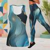 Women Plus Size Two Piece Set Scoop Neck Sleeveless Printed Tank Top Fitted Black Gold Leggings