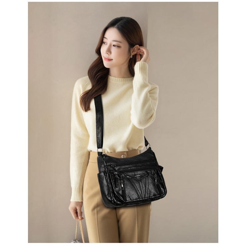 Middle-Aged Women Bag New Women Soft Leather Backpack Large Capacity Fashion Minimalist Multi-Layer Shoulder Crossbody Bag