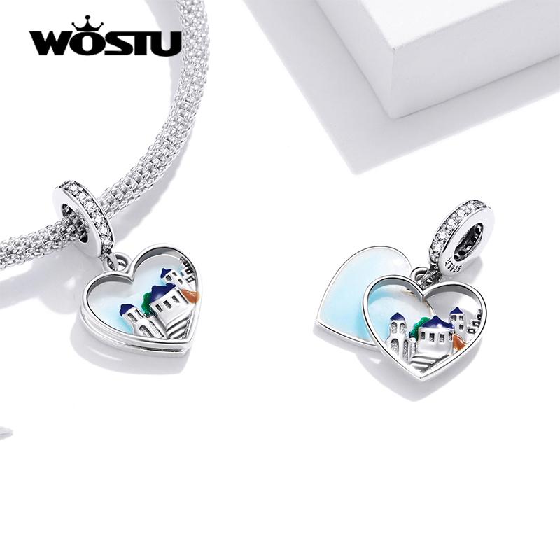 WOSTU 925 Sterling Silver Colorful Travel Charm Journey Pendant Fit Original Bracelet DIY Necklace Pendant Gift Jewelry CQC1738