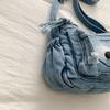 Washed Denim Crossbody Bag with Dual Flap Front Pockets Casual Shoulder Purse for Women Daily Travel
