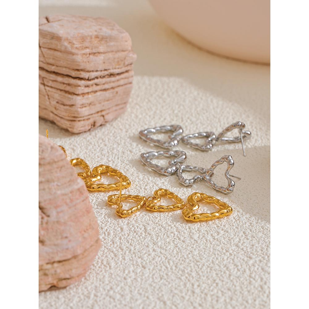 Yhpup Popular Heart Love Hollow Drop Dangle Earrings Prevent Allergy Stainless Steel Metal Versatile Daily Romantic Jewelry
