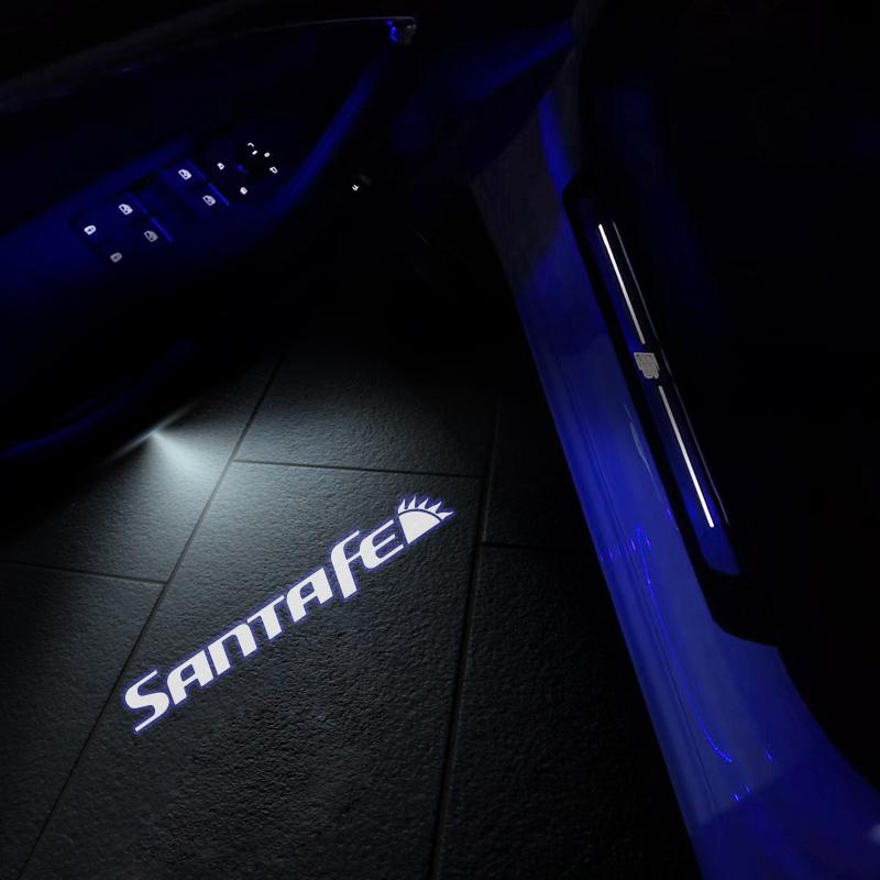 2Pcs LED Car NDSX3 Door SantaFe Emblem Light Welcome Lamp Wireless Projector For Santa Fe