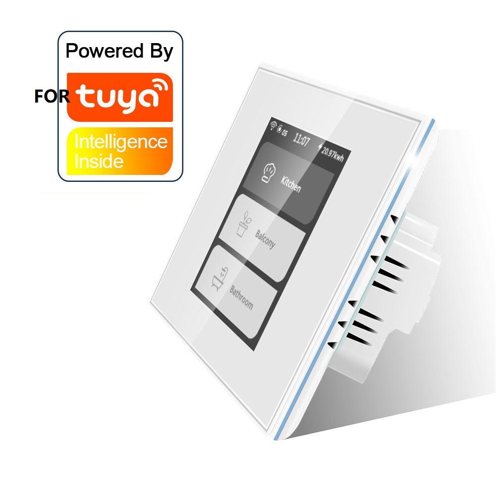 

Умный WIFI выключатель света с ЖК-сенсорным экраном для Tuya, 1/2/3 клавиши, управление шторами, режимы сцен и мониторинг энергопотребления, 220В белый